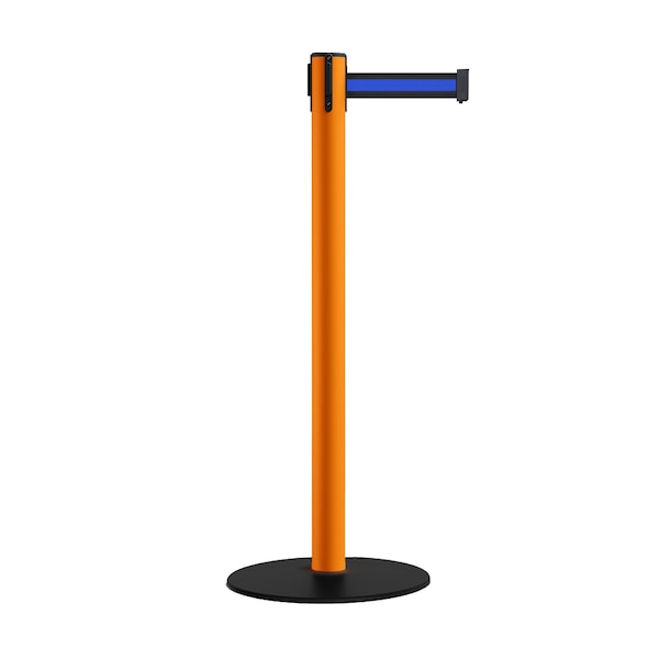 Montour Line Retractable Belt Stanchion, Low Base, 2.5" Orange Post 9' Bk/Bl Belt S400-OR-BBH-90 - main